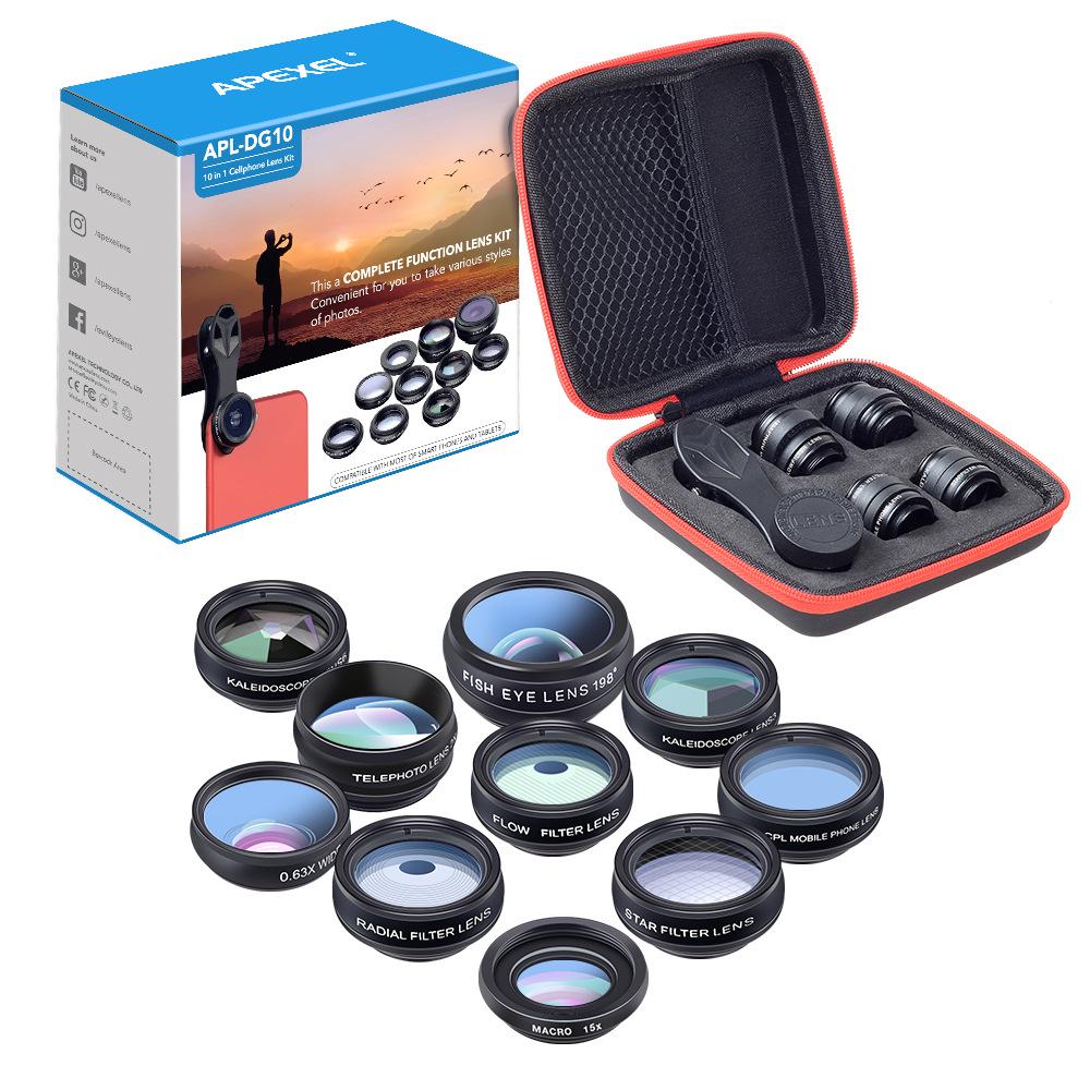 

DG10 Ten-in-One Mobile Lens Set: Fisheye, Wide-Angle, Macro, Teleconverter, Polarizer чорний
