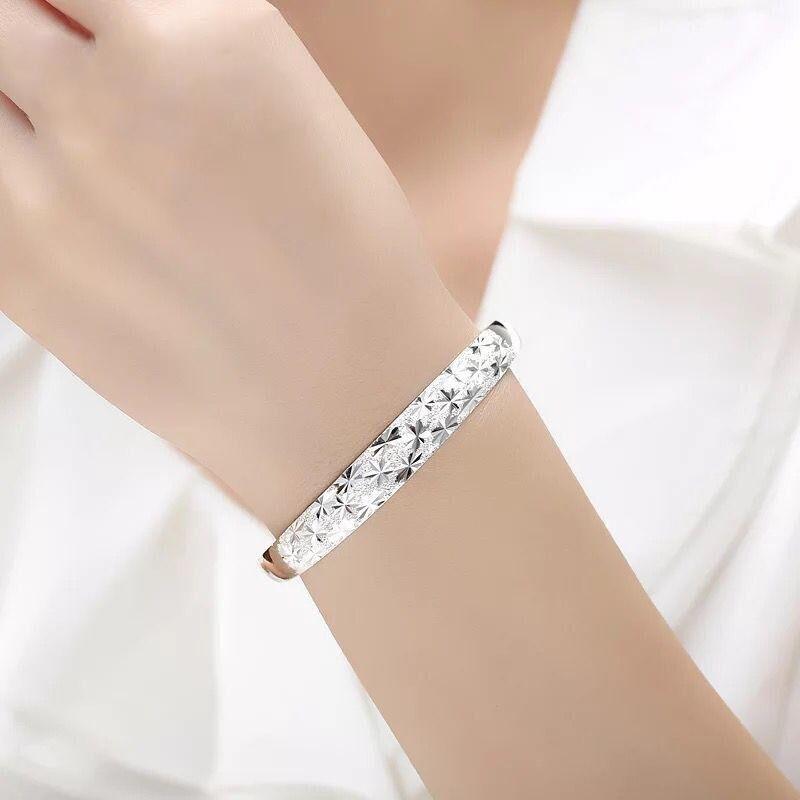 Original 925 Silver Charms Bangles For Women Luxury Design Sparking Gypsophila Star Bracelets Party Wedding Jewelry