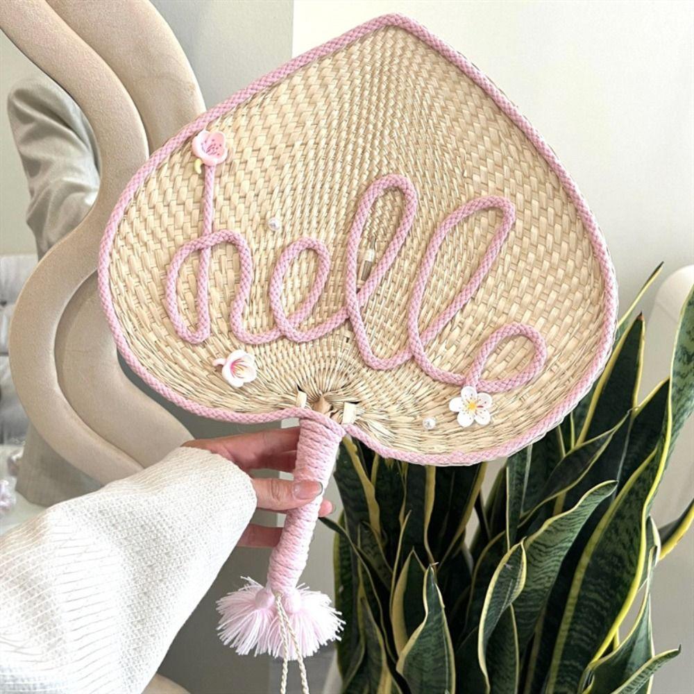 Handmade Bamboo Weaving Fan Cute Decorative Craft Fan Hand Cranked Pu Fan  Dormitory