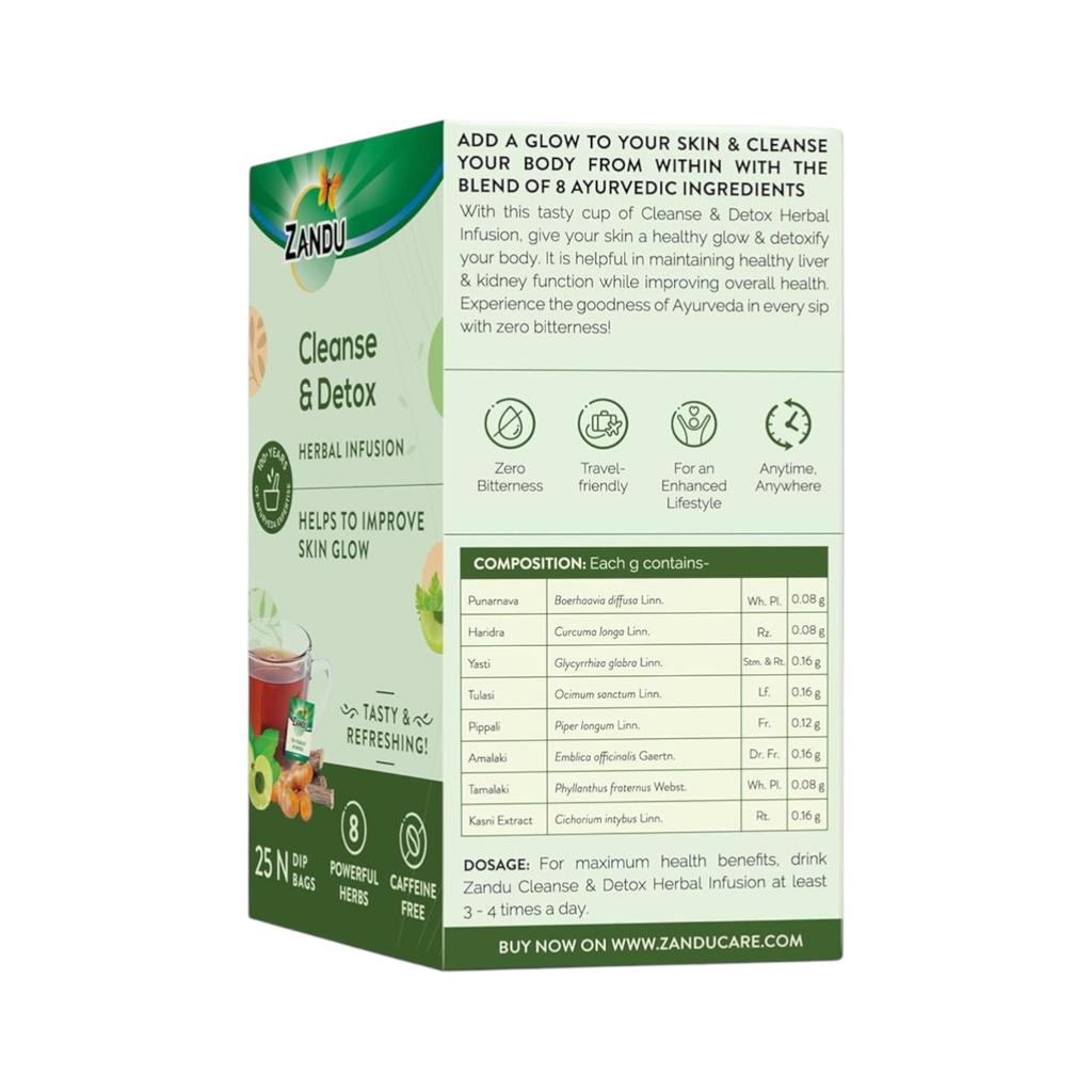 Zandu Cleanse And Detox Herbal Infusion Green Tea Bags For Daily Wellness Smooth Taste Herbal Tea 25 Tea Bags 90 G