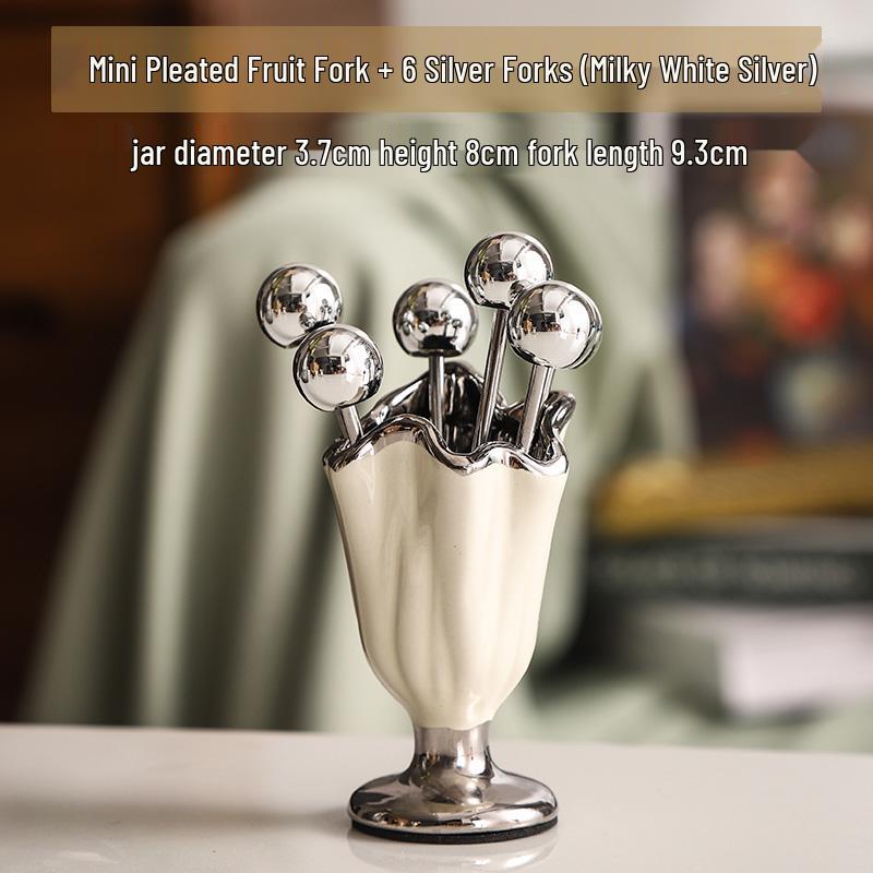 Zestaw widelczyków do owoców ze stali nierdzewnej dla dzieci - Wykałaczki deserowe ze słoiczkiem do przechowywania