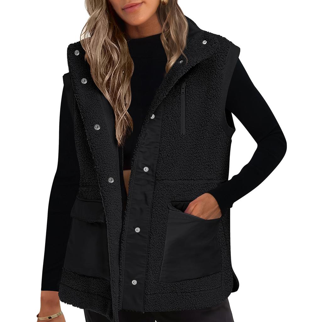 Women's Patchwork Sleeveless Lambswool Casual Versatile Warm Vest Jacket
