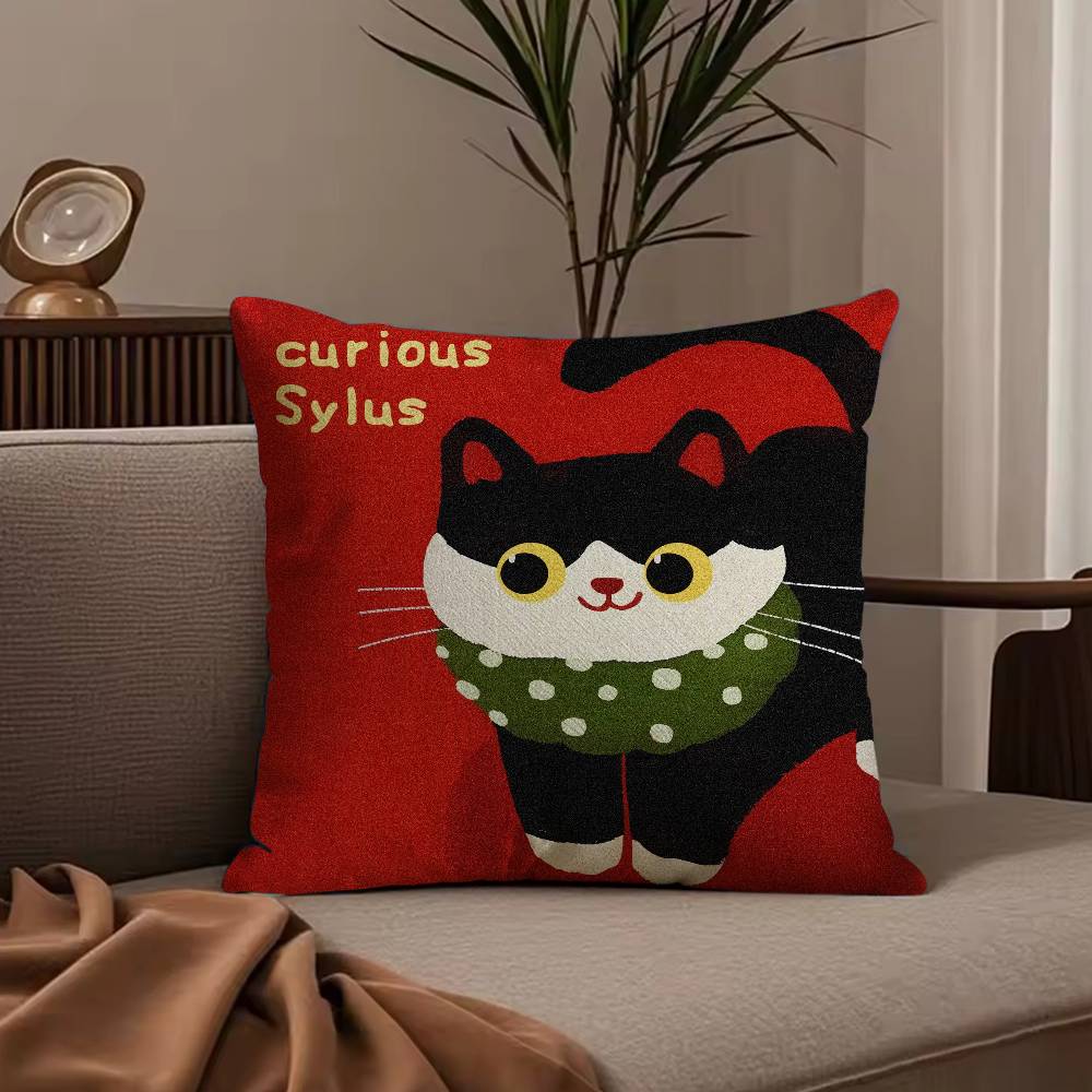 Cartoon Cat Cute Pillow Case Anti-dustmite Pillowcase Invisible zipper silky short plush Sofa cushion cover
