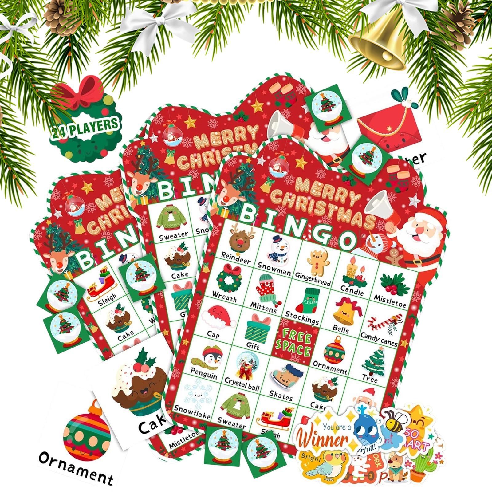 Christmas Bingo Game Set Winter Holiday Bingo Card Board Games Interactive Deck Funny Activities for Holiday Gatherings Beginner CN