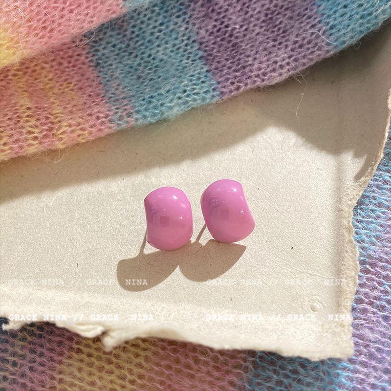 

INS Style Color Candy Best Selling Minimalist Girls Stud Earrings Pink Drop Glaze Stud Earrings