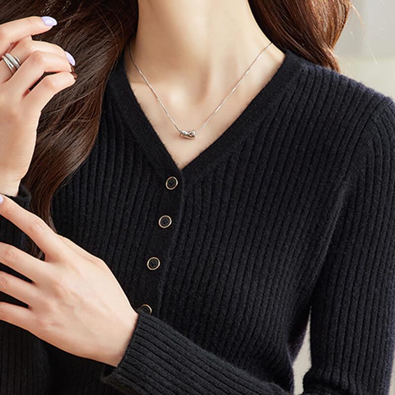 Srcr Women's 100% Consinee Cashmere Slim-Fit Ribbed V-Neck Sweater