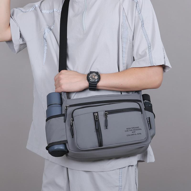 Men's Crossbody Bag Large Capacity Waterproof Shoulder Travel Bag Business Nylon Zipper Soft Backpack with Bottler Holder
