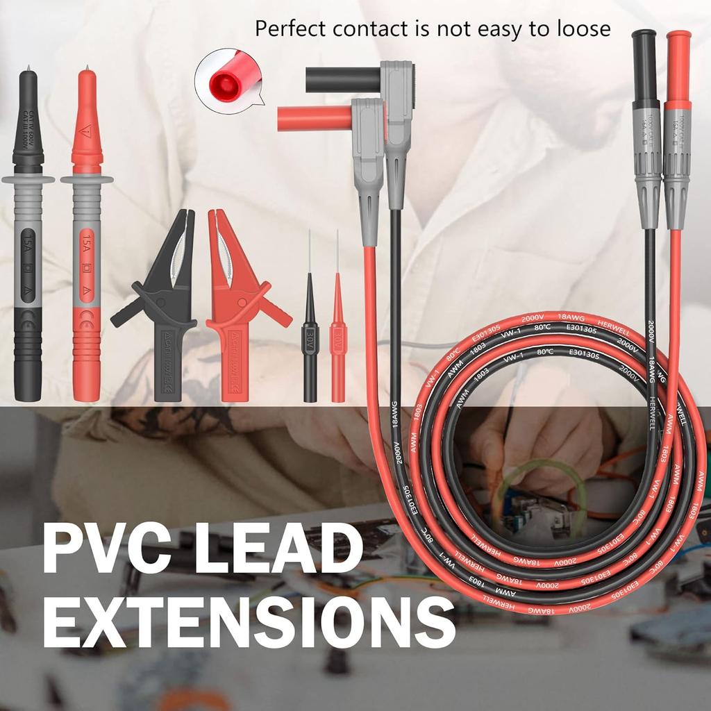 Test Leads Set HANDSKIT Double Insulated Electrical Multimeter Test Lead Kit, Test Leads Probes 4mm Banana Plug with Alligator Clips 30A and Needle