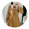 Butterfly Brooch Corduroy Dress: Women's Faux Two-Piece A-Line in French Academy Style for Autumn/Winter