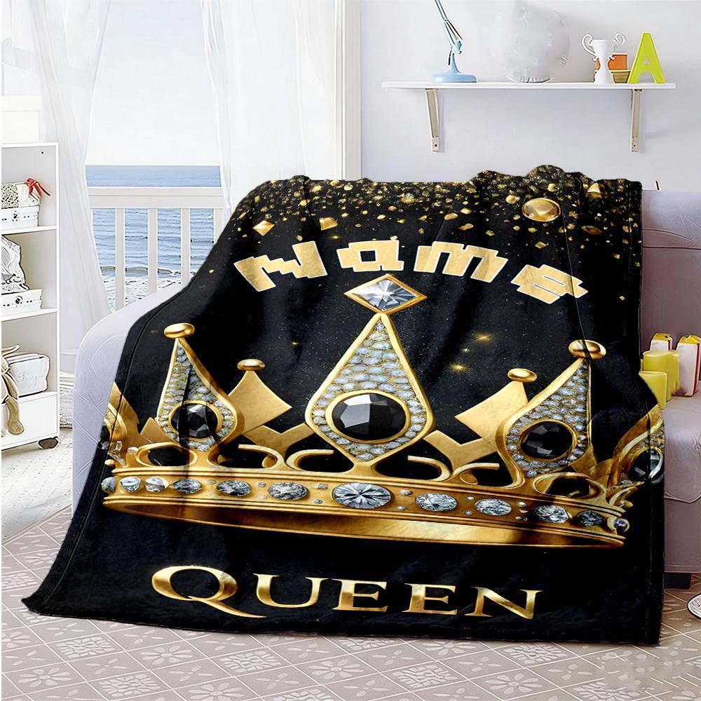 Queen's Crown Personalized Name Blanket Throw Personalized Blanket Warmthful Decor Great for Living Room Sofa Office Nap Ideal for All Seasons