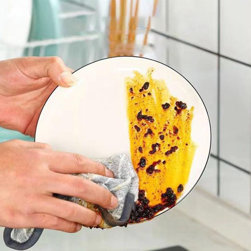

Bamboo Charcoal Dishwashing Cloth Oil Free Coral Fleece Towel Duster Cleaning Wiping Rag Efficient Water Absorption Scouring Pad