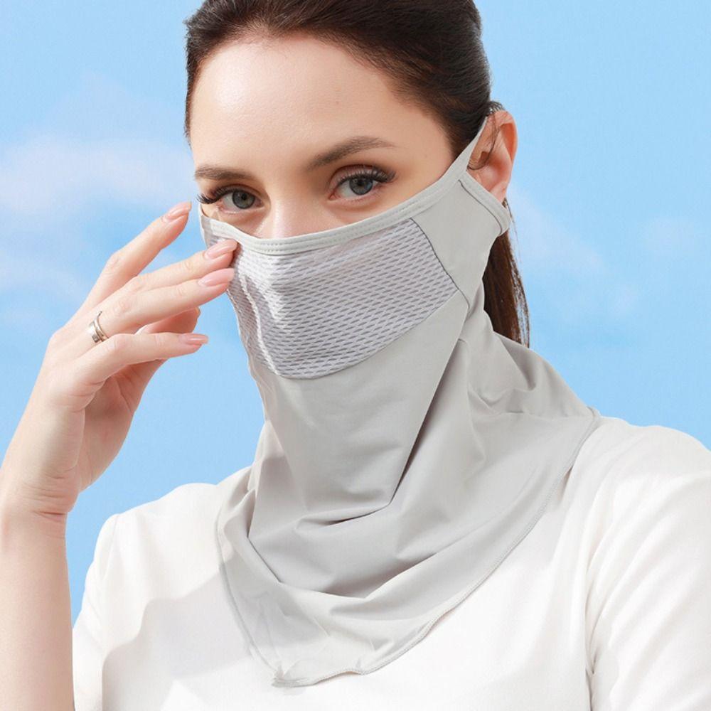 Solid Color Ice Silk Mask UV Protection Neck Wrap Cover Breathable Sunscreen Face Scarf  Windproof