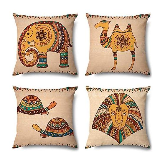 Otostar Cushion Cover Set of 4 Linen Material Stylish Cute Print Modern Design with Hidden Zipper for Interior Home Decoration Decorative Pillow