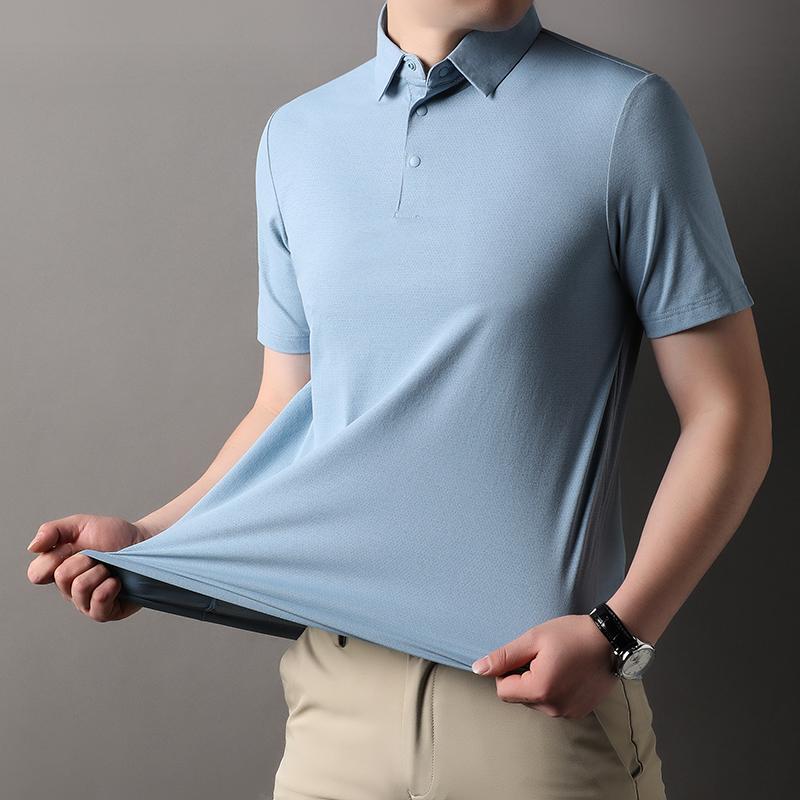 2025 New Summer Men's Lapel Solid Color Short-sleeved T-shirt Absorbent Quick Drying Polo Shirt