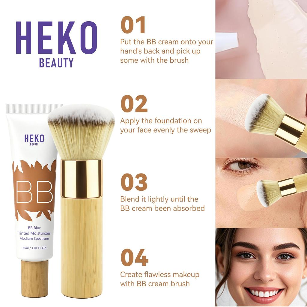 HEKO BEAUTY Waterproof BB Cream Concealer with Brush - Long-Lasting, No Smudge/Transfer Foundation.