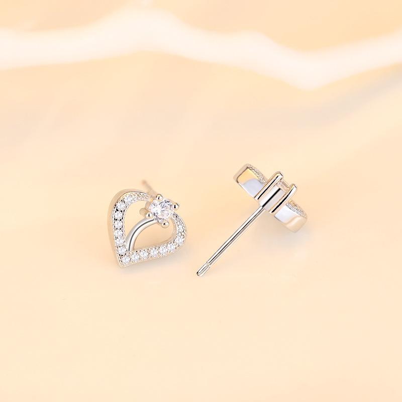 Sweet Love Heart Sparkle Peach Heart Student Earrings Girl Earrings Hundred with Girlfriends