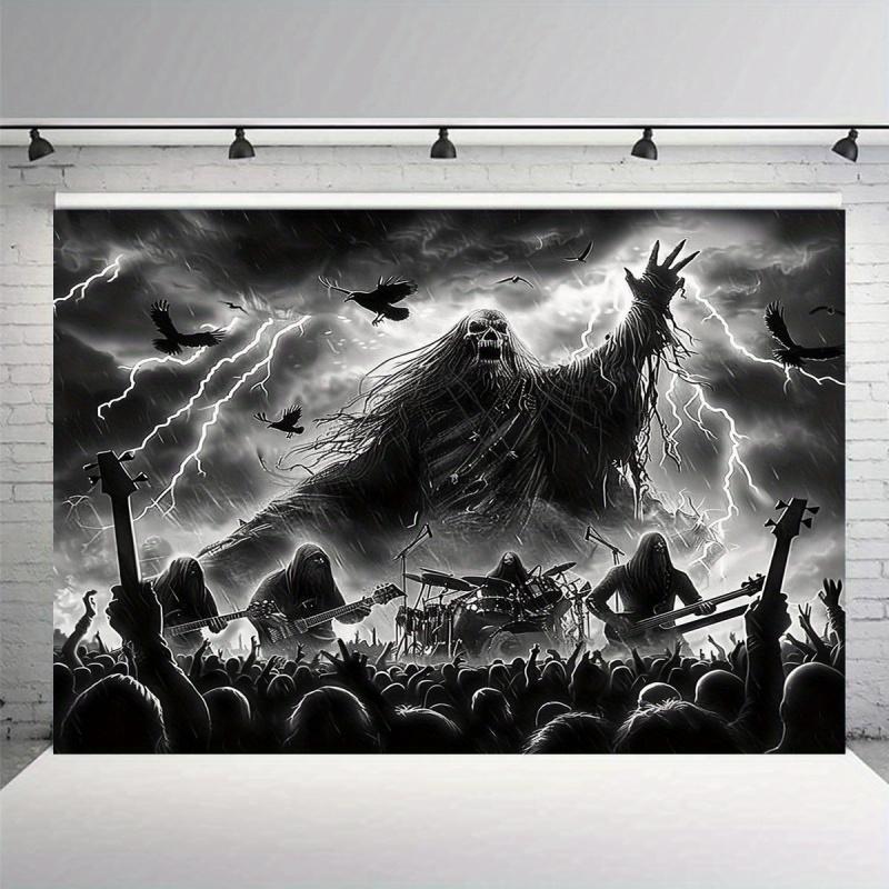 Dark Metal Rock Tapestry Skull Lightning Concert Background Cloth Atmosphere Room Decoration 100X70CM