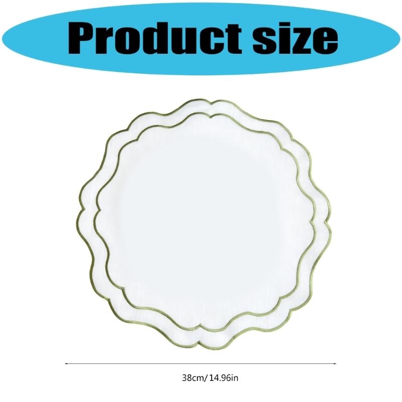 Round Embroidered Scalloped Edges Placemat Washable Decorative Flower Table Mat For Banquet Baby Showers Dining Setting