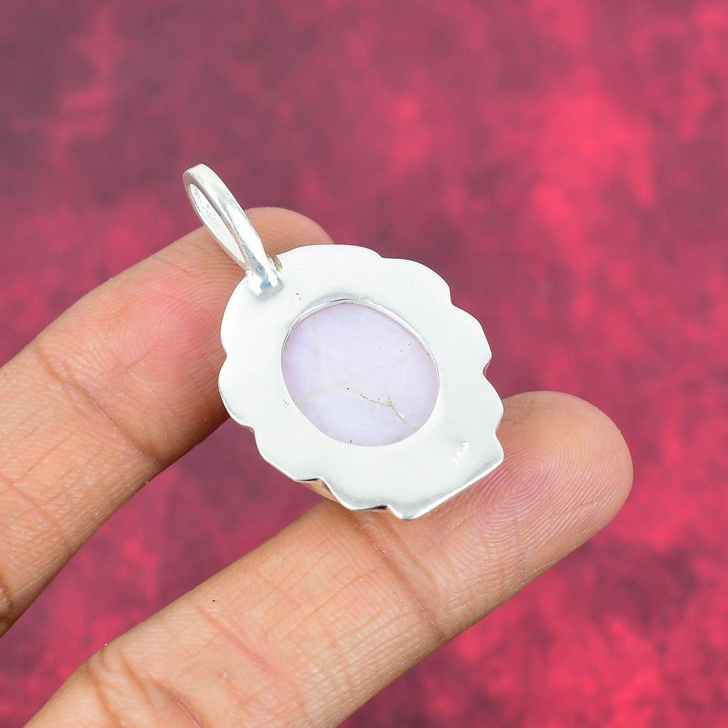 Pingente de Gema Opala Rosa Feito à Mão, Pingente de Prata de Lei Sólida 925 Joia de Design Único, Para Mulheres