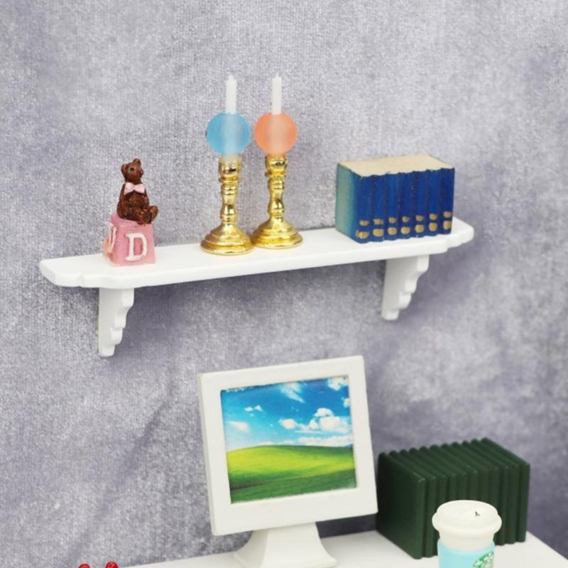 White Wood Wall Mounted Shelf For 1/12 Dollhouses Furniture Easy Assembly Decorative Storage Unit for Scene Displaying