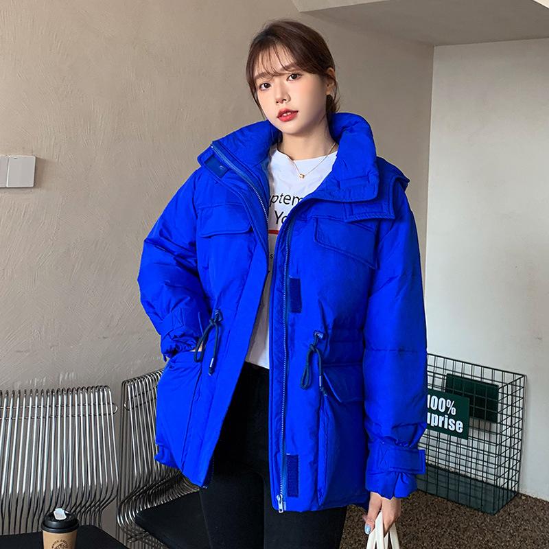 

Синяя куртка конфетного цвета для женской осенне-зимней утолщенной куртки, новый стиль, куртка с приталенным силуэтом. XL сапфировый