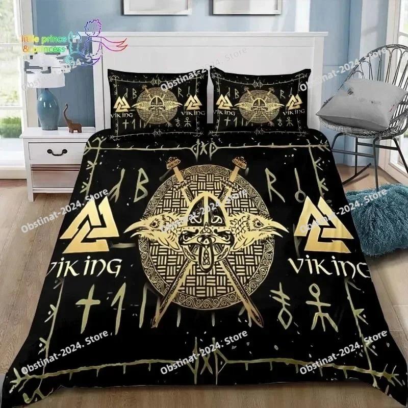 Wikinger Muster Nordische Mythologie Rabe Bettwäsche Set Einzelbett Doppelbett Full Queen King Size Bettwäsche Set Erwachsener Kinder Schlafzimmer 3D Druck