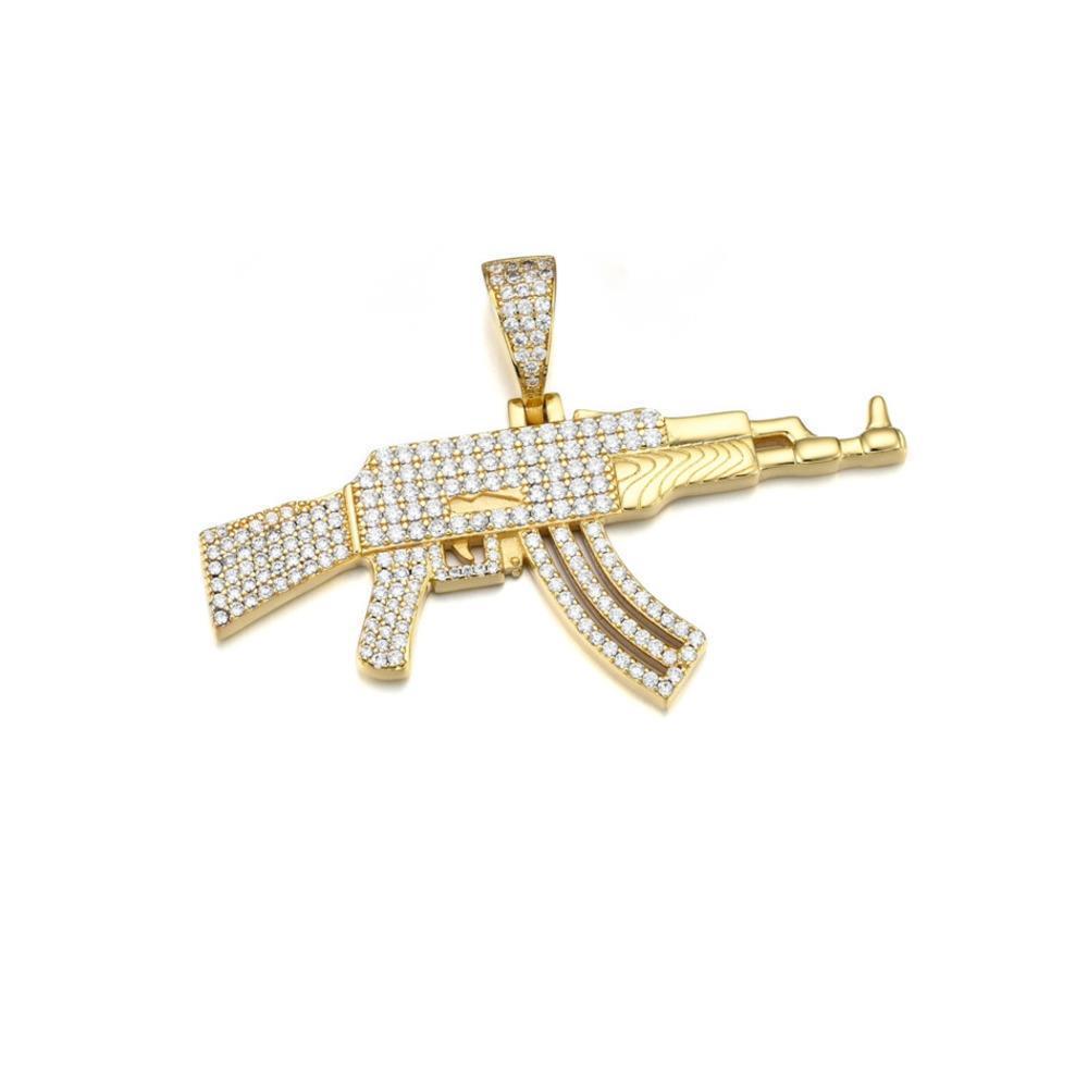 

Gun Shaped Iced Out Moissanite Pendant Copper Hip Hop Necklace For Men Women 1.1mm білий