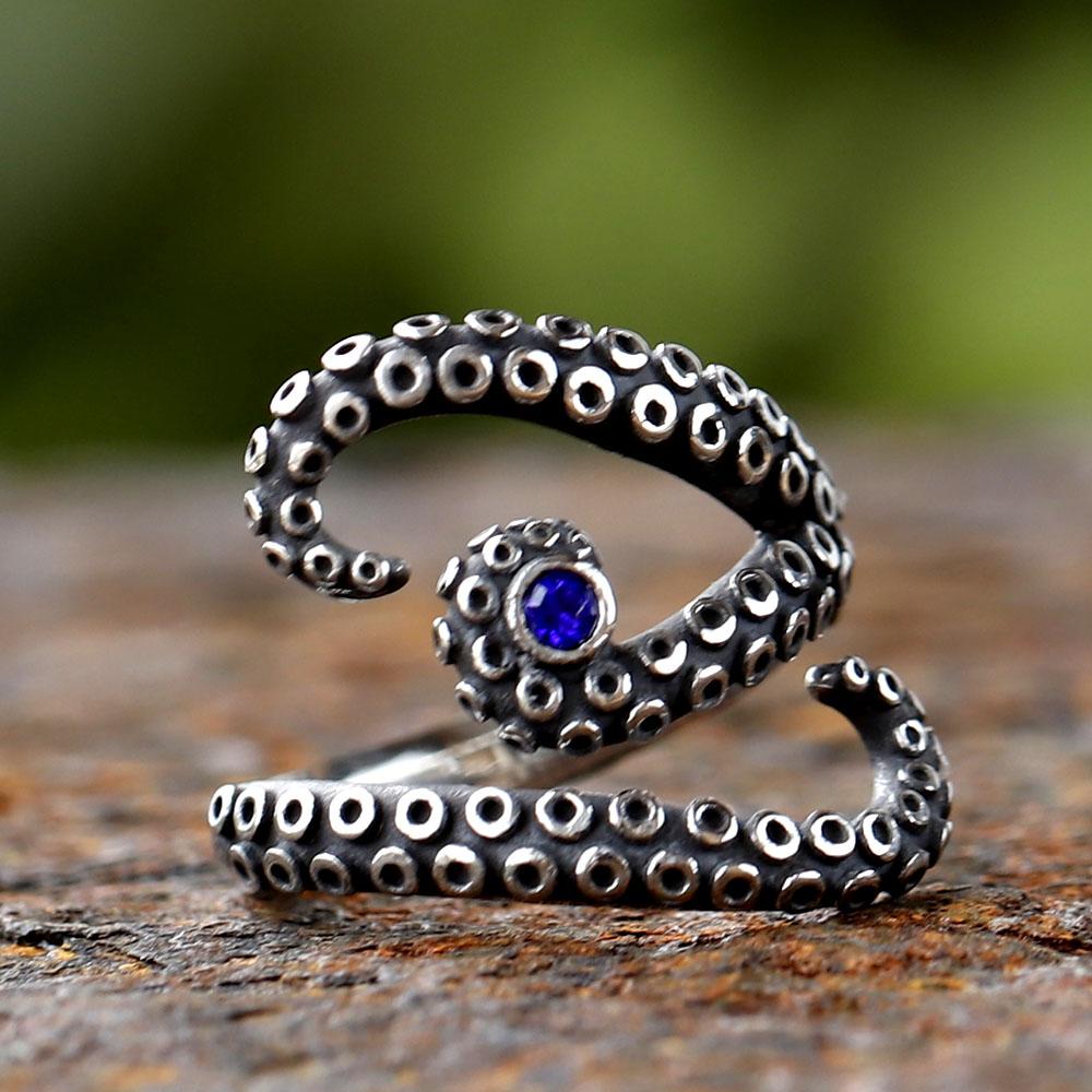 

Men Rings WIth Blue Zircon Stainless Steel Vintage Octopus Style Irregular Pattern Trendy Accessories For Man Women Gift 13
