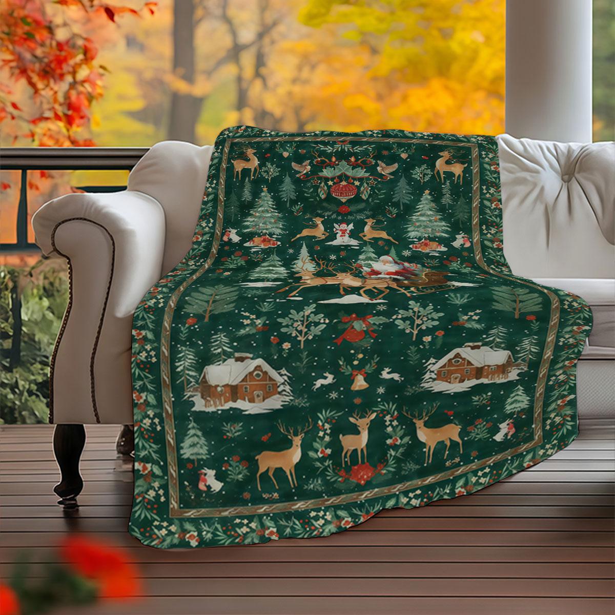 

Фланелевое одеяло «Санта и олени» - Праздничный зеленый плед с принтом для мягкого и уютного комфорта на диване и во время дневного сна 30x40in