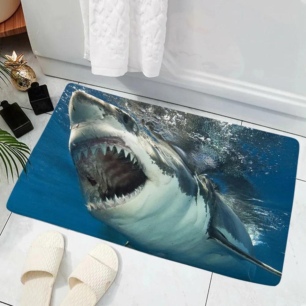 3D Shark Creative Entrance Doormat Deep Sea Shark Bathroom Door Mat Anti Slip Pad Kitchen Mat Welcome Mat Door Mat Entrance