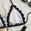 Set Bikini a Triangolo in Pizzo Floreale Nero con Bordi a Festone Costume da Bagno Due Pezzi con Ciondolo