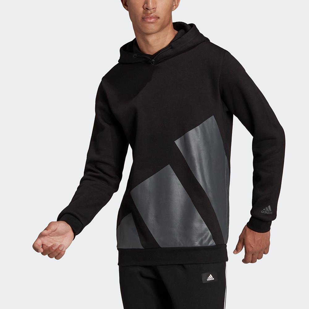 adidas Men's Large Logo Hooded Fleece Pullover Sweatshirt Black HI1180