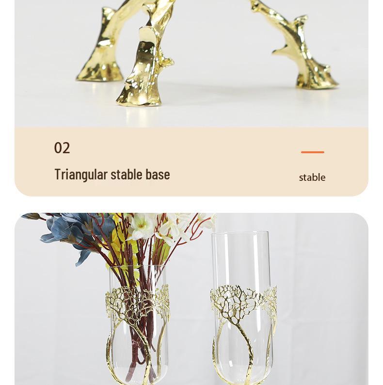 Modern Gold Metal Glass Vase for Dining Table or TV Cabinet