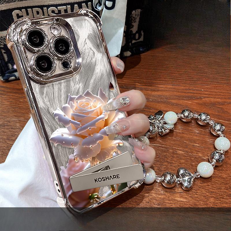 Crystal Rose Suitable for Iphone16 IPhone Case 15 High-end Sense 14promax Electroplated Flash Powder 13 Transparent