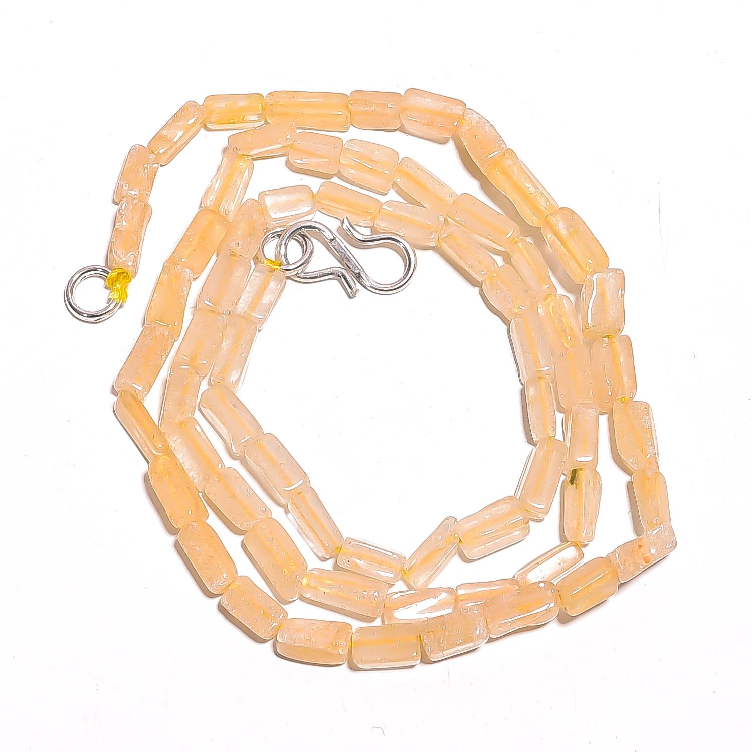 

Natural Yellow Aventurine Gemstone Square Tube Smooth Beads Necklace 17 UB-3474 UB-3474