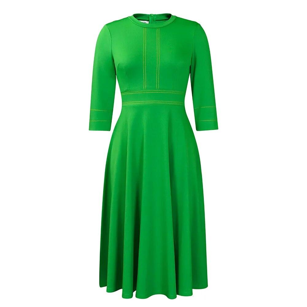 

Office Lady A-line Long Dresses Women High Waist Vintage Solid Evening Party Dress Ladies Plus Size Fashion Design Casual Clothing 2026 3XL зелений