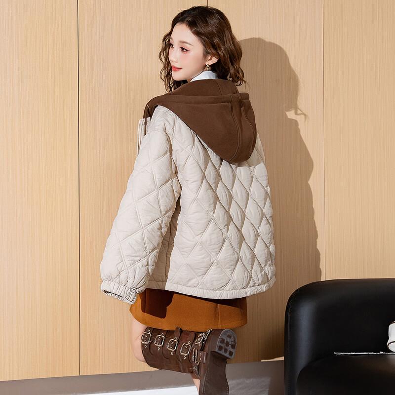 TonLion Women's Knit Panel Color Block Hooded Short Padded Jacket