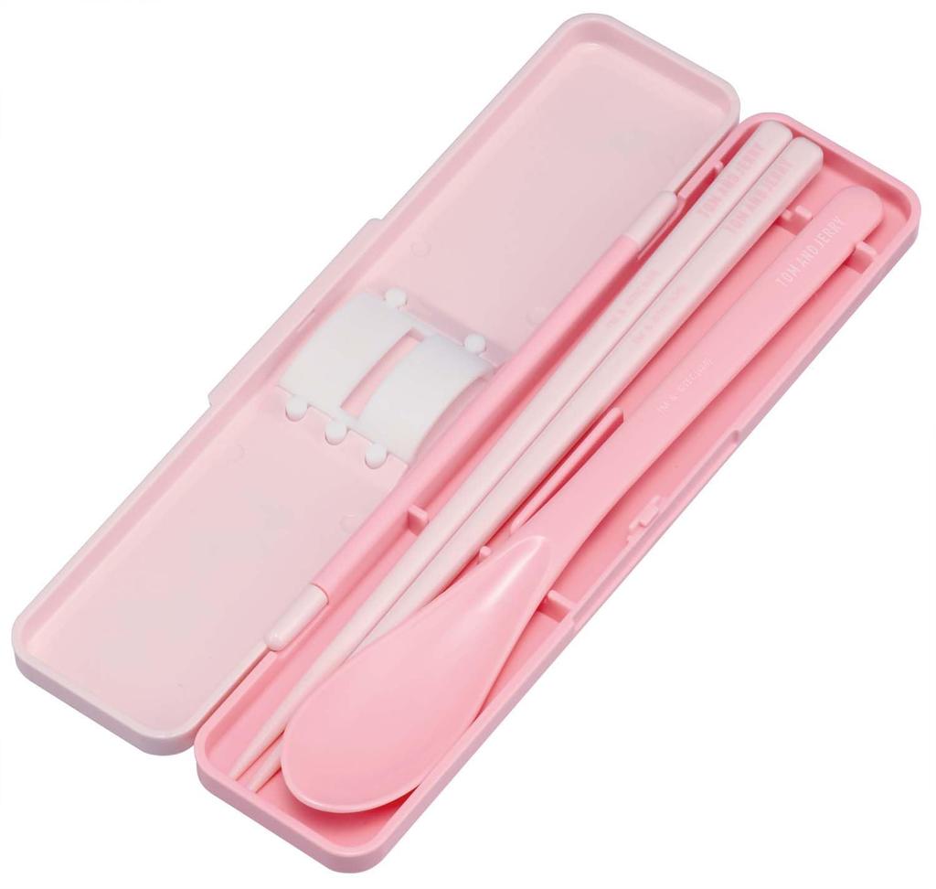 Skater Chopsticks and Spoon Combo Set, 18cm, for Adults, with Silicone Cushion for Silent Use, Made in Japan, Tom and Jerry Friends Design, CCS3SAAG-A