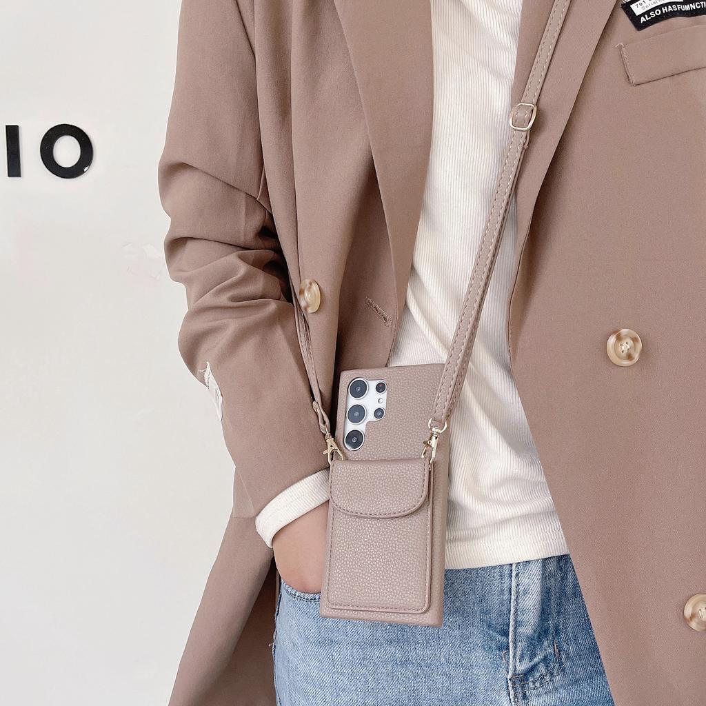 Litchi Card Oblique Span Card Bag Is Suitable for Samsung S23 Ultra Mobile Phone Case S22/A54/A13 Oblique Span Card Case