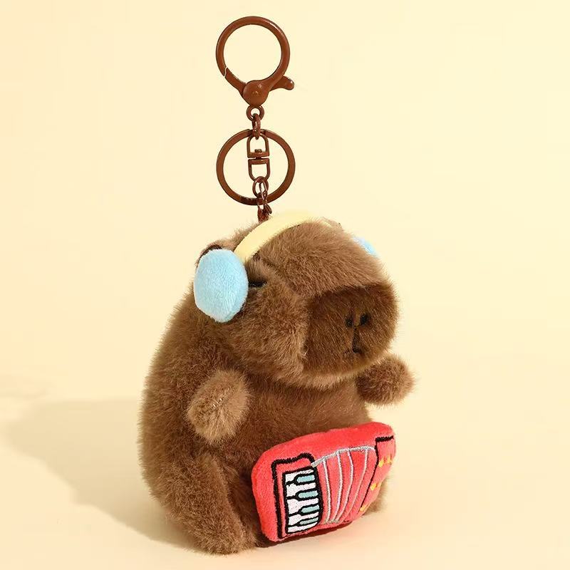 Cute Music Band Capybara Plush Keychain Toy Cartoon Capybara Soft Guinea Pig Fluffty Animal Doll for Backpack Birthday Valentine