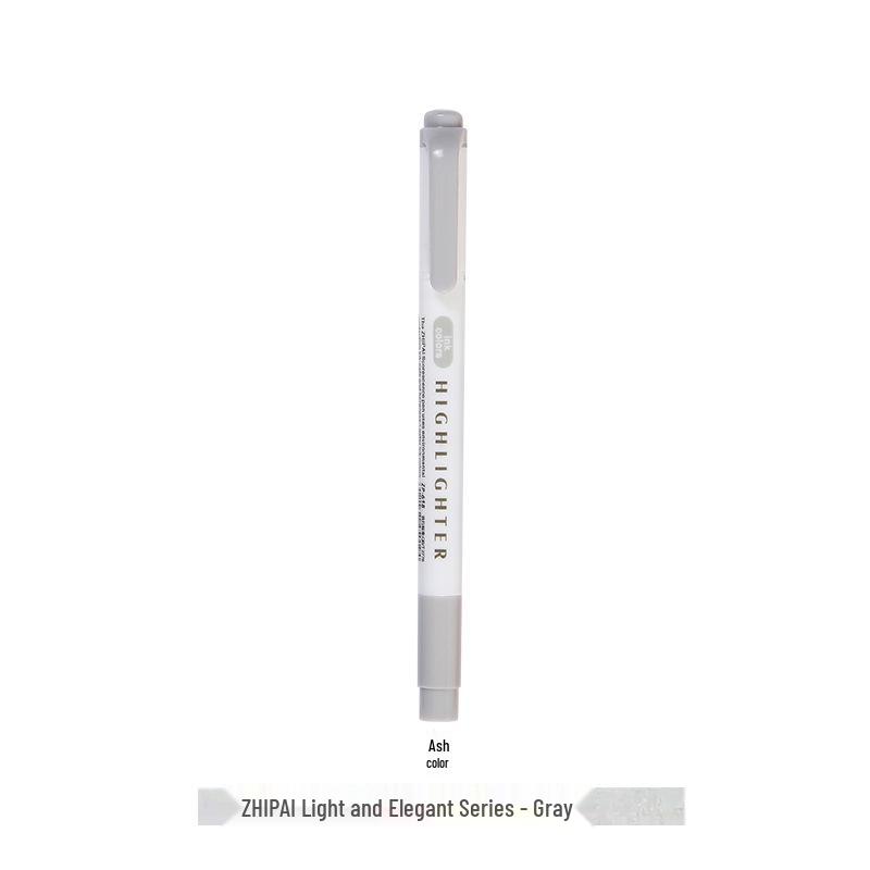 Zhi 618 Student Dual-Tip Fluorescent Pen - Gray, Soft Light & Dark Retro Colors for Highlighting & Marking
