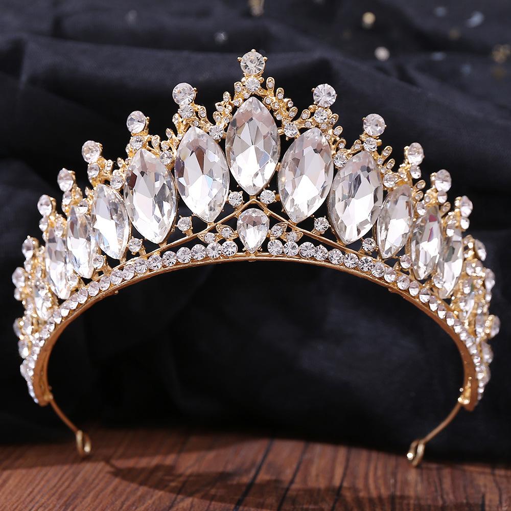 DIEZI New Baroque Korean Gold Color Crown Hair Accessories Luxury Crystal Tiara For Women Wedding Headdress Bridal Hair Zircon