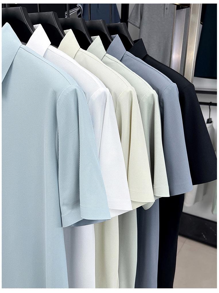 Men's High-End Ice Silk Short Sleeve Polo Shirt - Seamless Chinlon Spandex Turn-Down Collar Summer Top