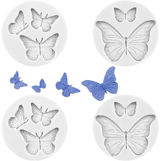 4 Pcs Butterfly Silicone Molds Mini Butterfly Fondant Mold Cute Soap Epoxy Resin Mold Sugarcraft Candy Chocolate Molds for Sugarcraft Cake Decorating
