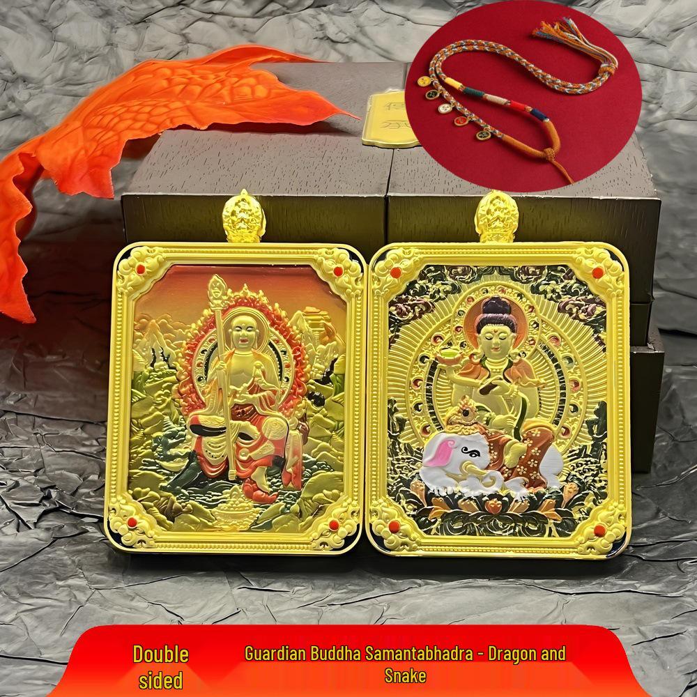 Collana con ciondolo Gahu in acciaio al titanio in stile tibetano con Thangka delle otto divinità guardiane