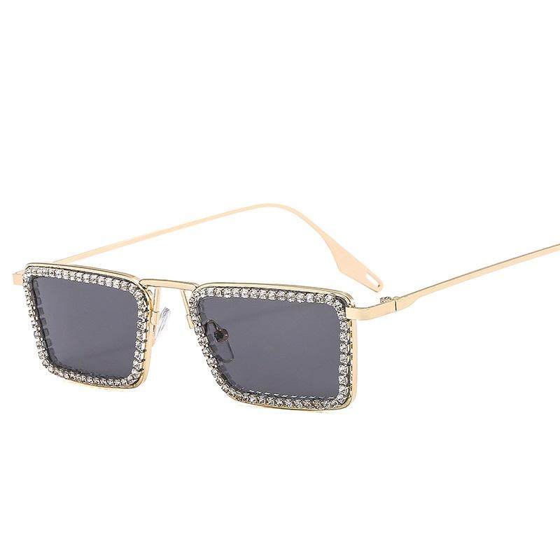 Diamond Small Rectangular Sunglasses Women Metal Frame Crystal Shades Clear Lens For Female Rhinestone Sun Glasses Premium Brand