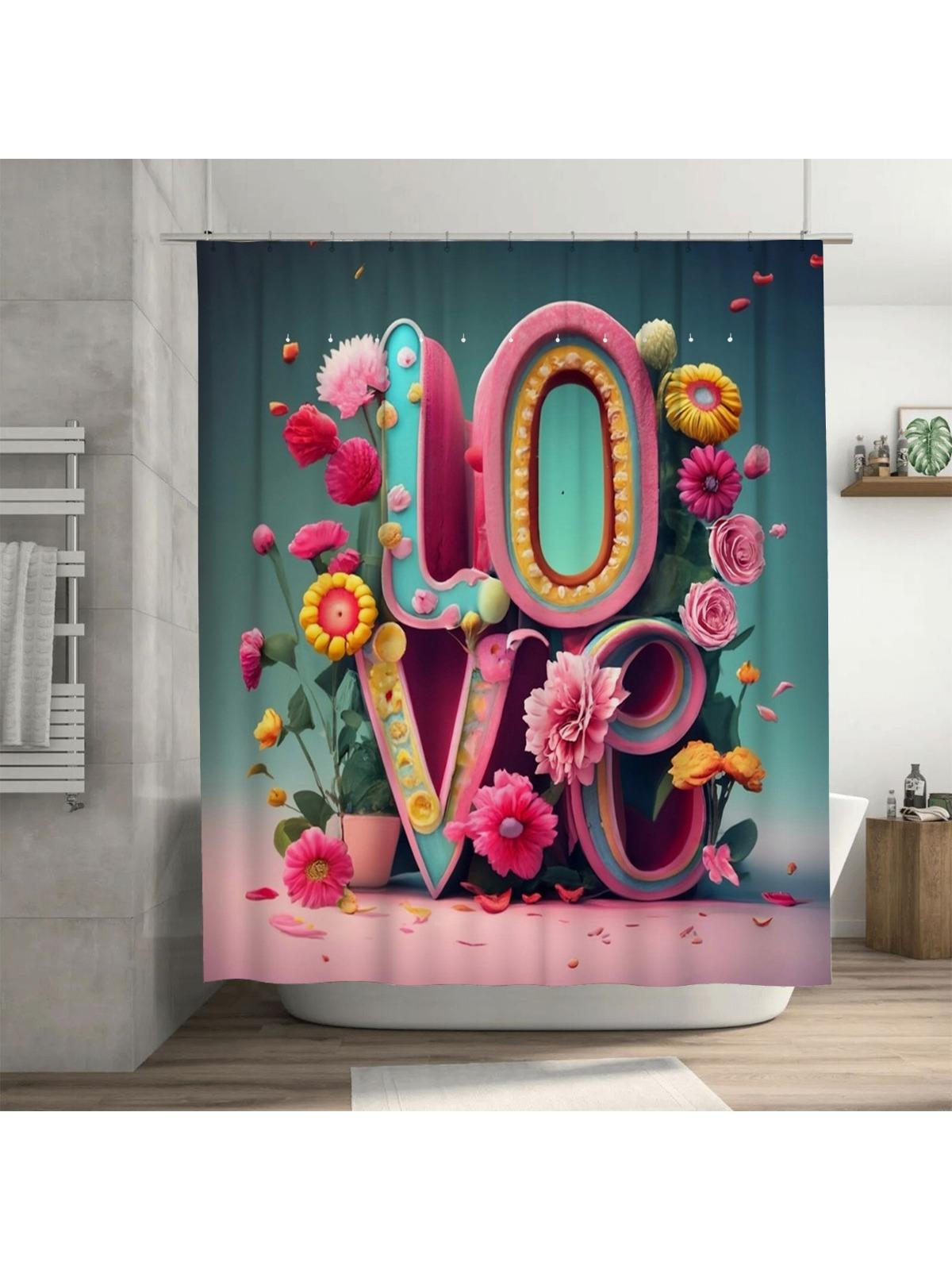 

Floral LOVE Shower Curtain | Romantic and Colorful Bathroom Decor 90X180cm
