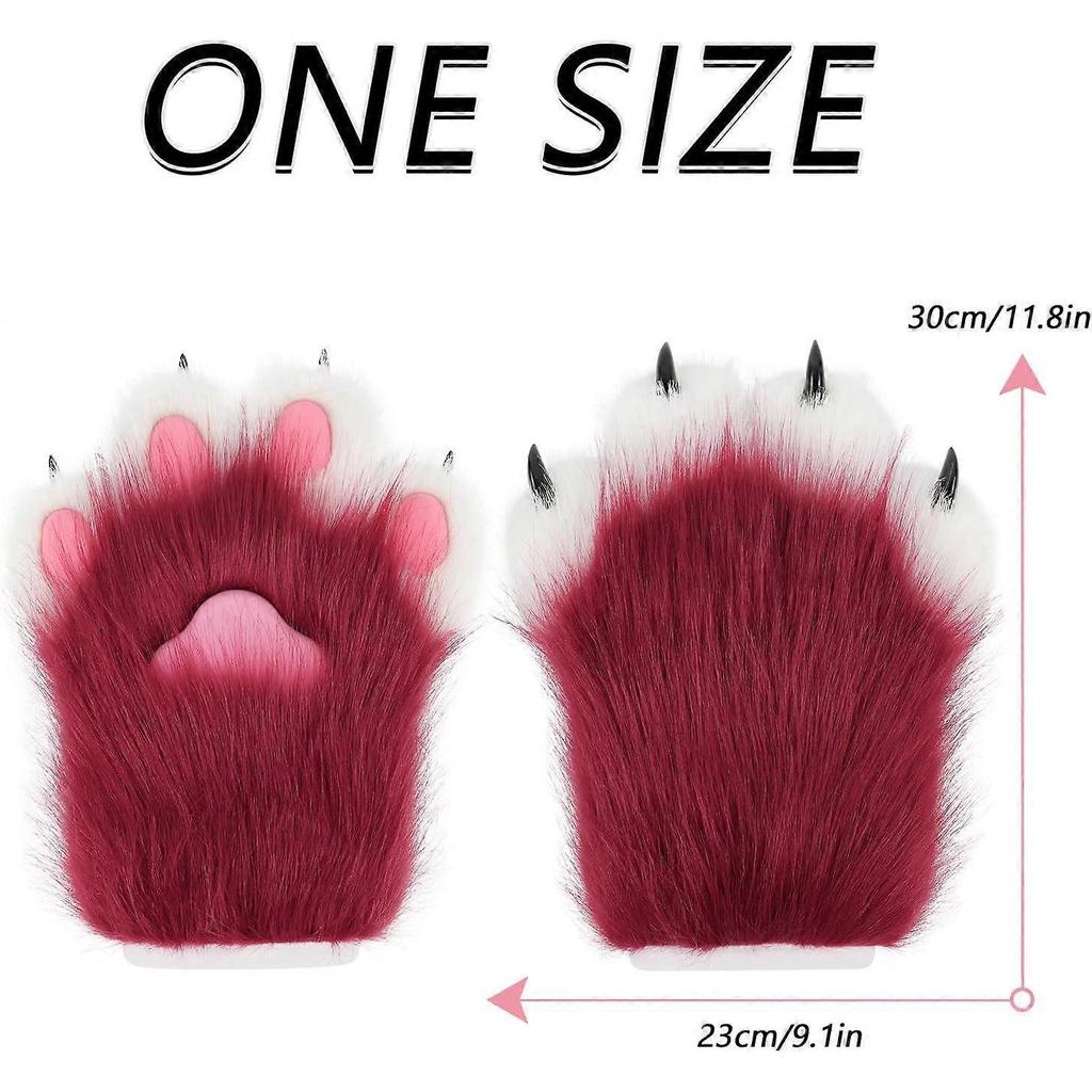 Faux Fur Plush Furry Cat Claw Gloves Animal Fox Paws Mittens