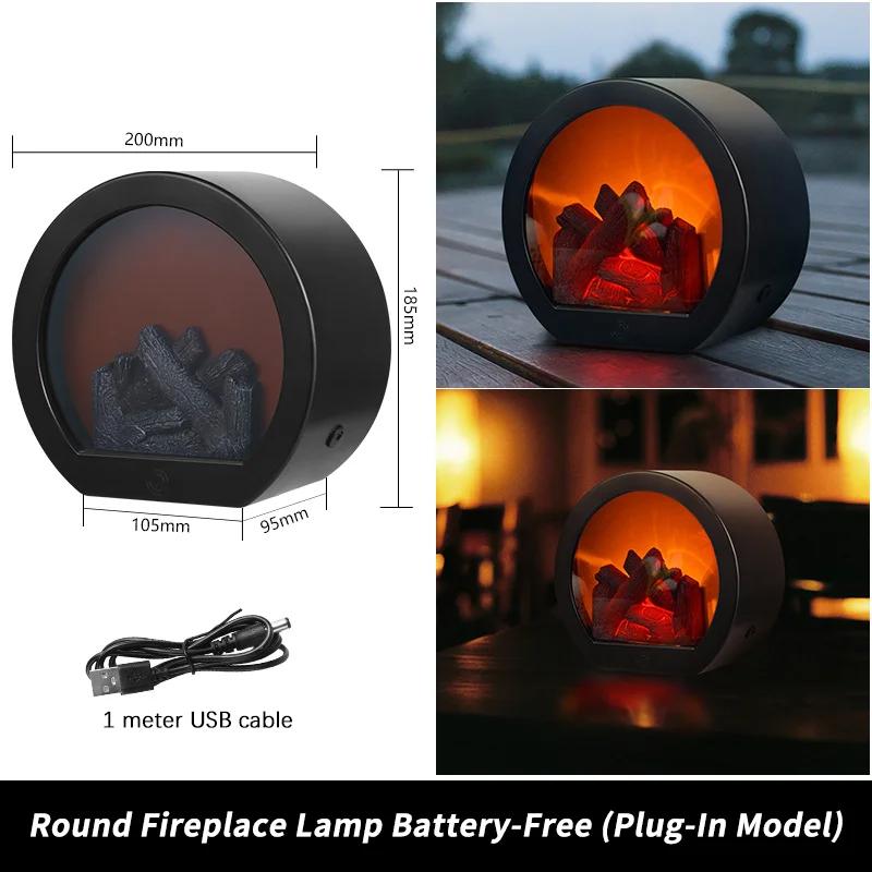 LED Fireplace Lamp Charcoal Flame Lantern Christmas Decoration Night Light for Home Courtyard Bedroom Living Room Tabletop