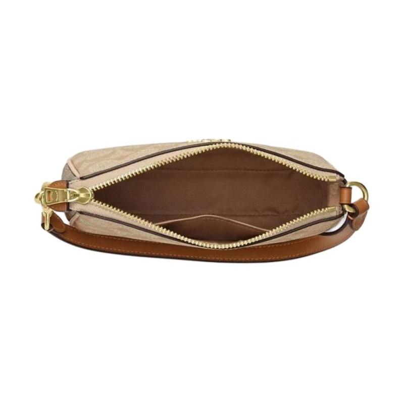 COACH shoulder bag Nolita 19 classic old flower print retro zipper PVC with leather armpit mahjong hand-held small size women's dark khaki color